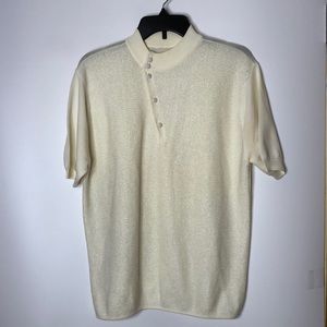 Cream Knit top Shirt Off Center Buttons Womans 1X PLUS SIZE